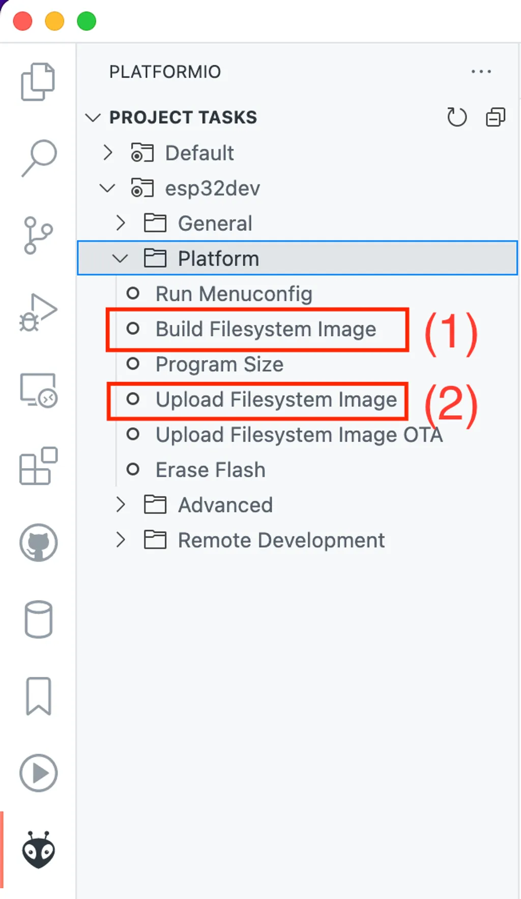 ESP32 Build and upload SPIFFS